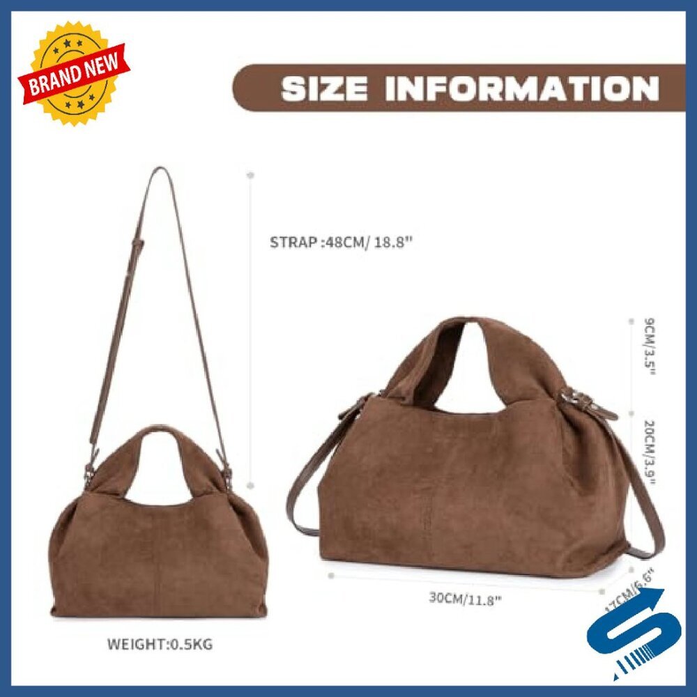 Faux Suede Hobo Bag Half-Moon Shoulder Purse Tote Everyday Use - Picture 3 of 8
